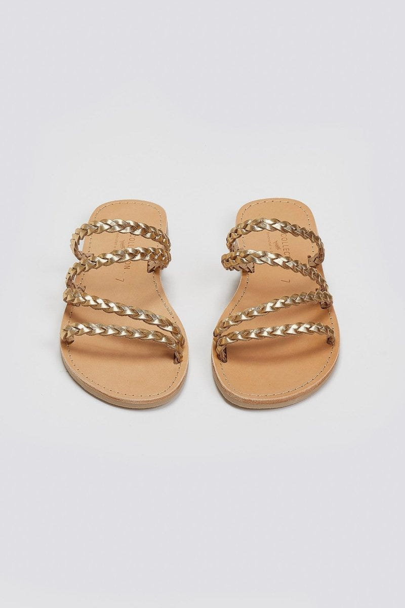 Σανδάλια δερμάτινα με κοτσιδάκια Tfp - Χρυσό - thefashionproject.gr - TFP