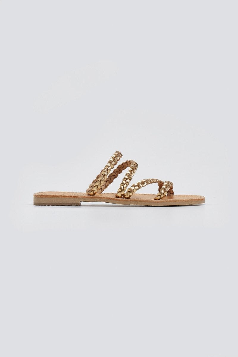 Σανδάλια δερμάτινα με κοτσιδάκια Tfp - Χρυσό - thefashionproject.gr - TFP