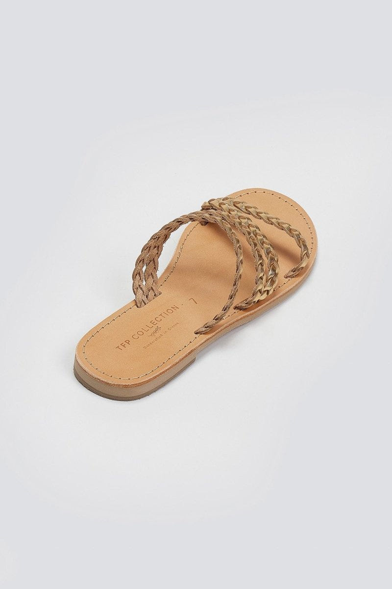 Σανδάλια δερμάτινα με κοτσιδάκια Tfp - Χρυσό - thefashionproject.gr - TFP