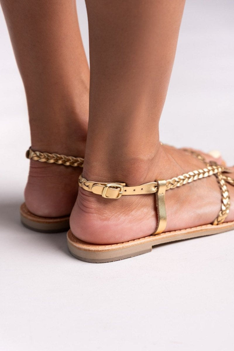 Σανδάλια δερμάτινα με κοτσιδάκια Tfp - Χρυσό - thefashionproject.gr - TFP