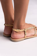 Σανδάλια δερμάτινα με κοτσιδάκια Tfp - Χρυσό - thefashionproject.gr - TFP
