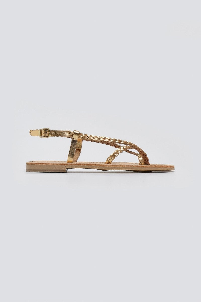 Σανδάλια δερμάτινα με κοτσιδάκια Tfp - Χρυσό - thefashionproject.gr - TFP
