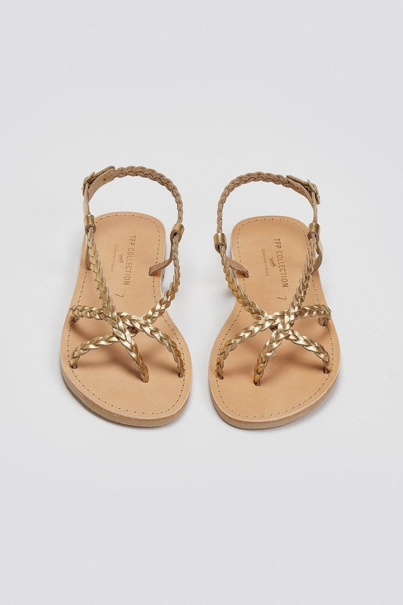 Σανδάλια δερμάτινα με κοτσιδάκια Tfp - Χρυσό - thefashionproject.gr - TFP