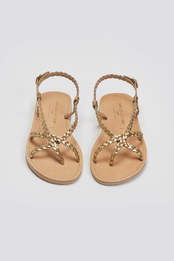 Σανδάλια δερμάτινα με κοτσιδάκια Tfp - Χρυσό - thefashionproject.gr - TFP