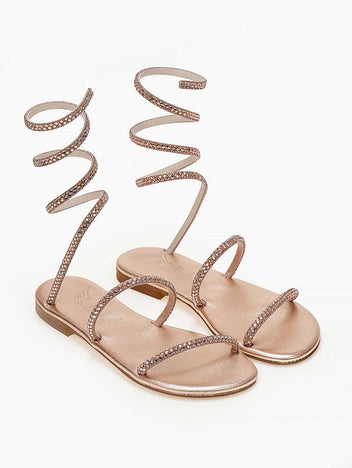 Σανδάλια δερμάτινα με κρύσταλλα Iris Sandals - Χαλκός - thefashionproject.gr - IRIS
