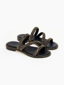 Σανδάλια δερμάτινα με κρύσταλλα TFP - Μαύρο - thefashionproject.gr - TFP
