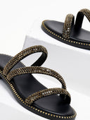 Σανδάλια δερμάτινα με κρύσταλλα TFP - Μαύρο - thefashionproject.gr - TFP