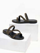 Σανδάλια δερμάτινα με κρύσταλλα TFP - Μαύρο - thefashionproject.gr - TFP