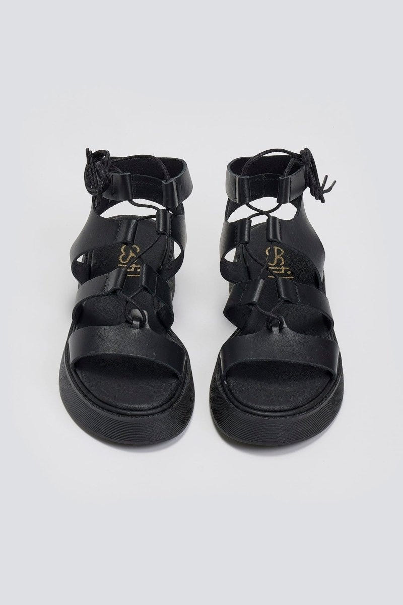 Σανδάλια δερμάτινα με lace up δέσιμο Estil - Μαύρο - thefashionproject.gr - Estil