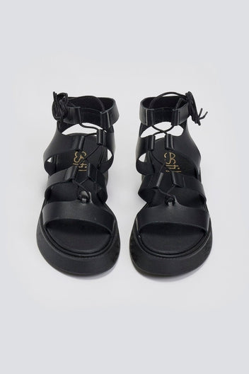 Σανδάλια δερμάτινα με lace up δέσιμο Estil - Μαύρο - thefashionproject.gr - Estil