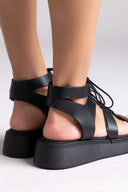 Σανδάλια δερμάτινα με lace up δέσιμο Estil - Μαύρο - thefashionproject.gr - Estil