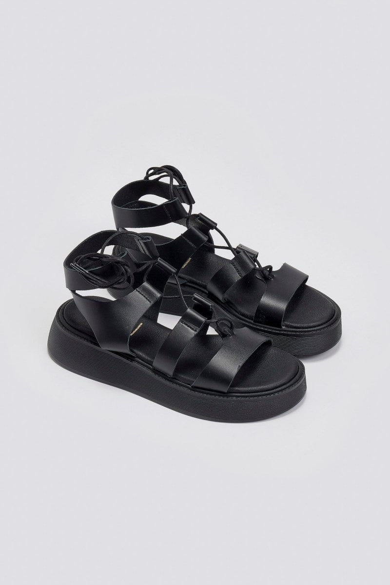 Σανδάλια δερμάτινα με lace up δέσιμο Estil - Μαύρο - thefashionproject.gr - Estil