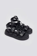 Σανδάλια δερμάτινα με lace up δέσιμο Estil - Μαύρο - thefashionproject.gr - Estil