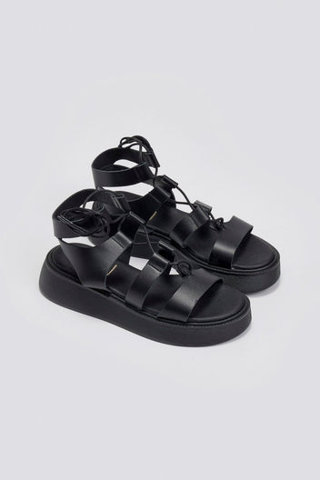 Σανδάλια δερμάτινα με lace up δέσιμο Estil - Μαύρο - thefashionproject.gr - Estil