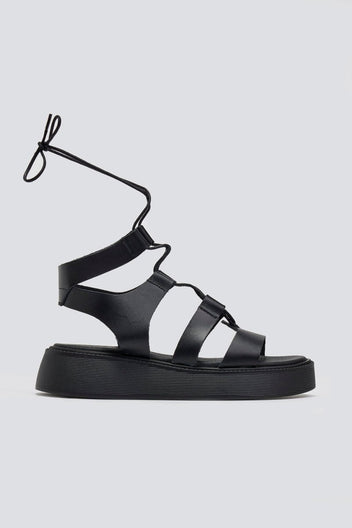 Σανδάλια δερμάτινα με lace up δέσιμο Estil - Μαύρο - thefashionproject.gr - Estil