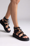 Σανδάλια δερμάτινα με lace up δέσιμο Estil - Μαύρο - thefashionproject.gr - Estil