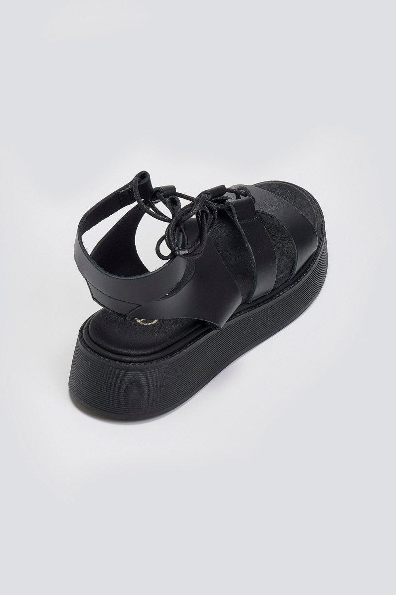 Σανδάλια δερμάτινα με lace up δέσιμο Estil - Μαύρο - thefashionproject.gr - Estil