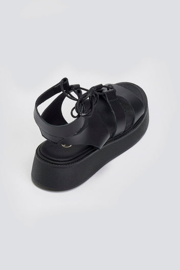 Σανδάλια δερμάτινα με lace up δέσιμο Estil - Μαύρο - thefashionproject.gr - Estil