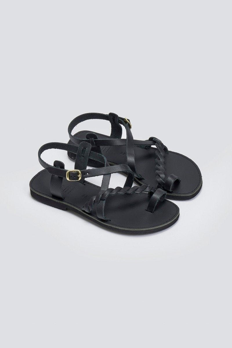 Σανδάλια δερμάτινα με λουράκια Estil - Μαύρο - thefashionproject.gr - Estil