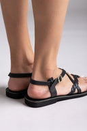 Σανδάλια δερμάτινα με λουράκια Estil - Μαύρο - thefashionproject.gr - Estil