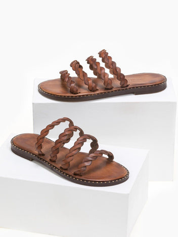 Σανδάλια δερμάτινα με λουράκια Iris Sandals - Καφέ - thefashionproject.gr - IRIS