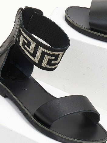 Σανδάλια δερμάτινα με μαίανδρο estil - Μαύρο - thefashionproject.gr - Estil