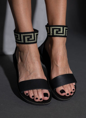 Σανδάλια δερμάτινα με μαίανδρο estil - Μαύρο - thefashionproject.gr - Estil