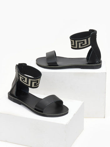 Σανδάλια δερμάτινα με μαίανδρο estil - Μαύρο - thefashionproject.gr - Estil