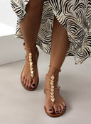 Σανδάλια δερμάτινα με μεταλλικά φύλλα Iris Sandals - Ταμπά - thefashionproject.gr - IRIS