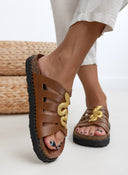Σανδάλια δερμάτινα με μεταλλικό snake ΑTENEO - Καφέ - thefashionproject.gr - ATENEO
