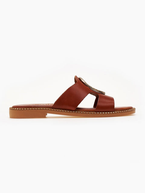 Ledersandalen Metal Detail – Cognac