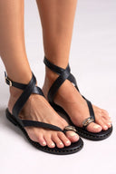 Σανδάλια δερμάτινα με μέταλλο Iris Sandals - Μαύρο - thefashionproject.gr - IRIS