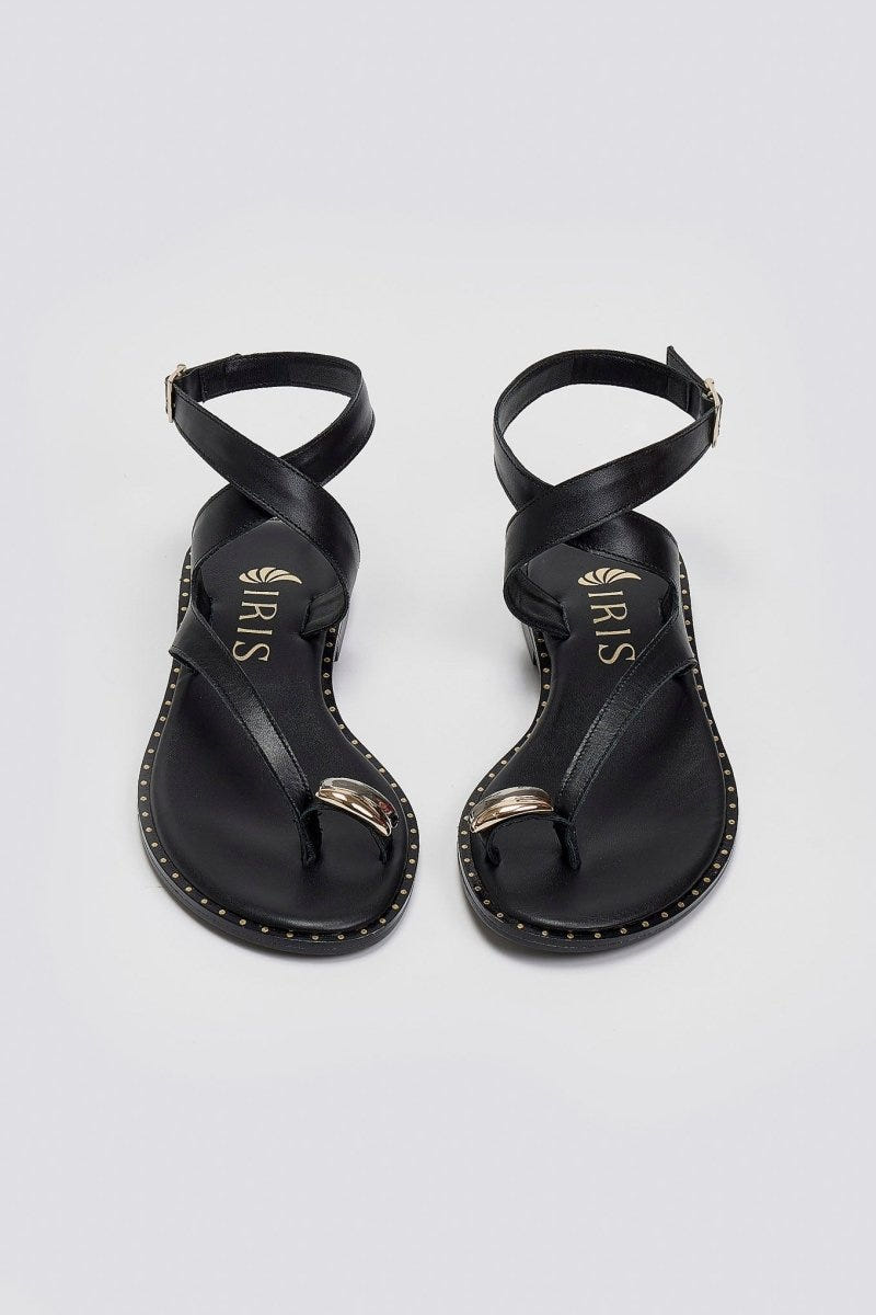 Σανδάλια δερμάτινα με μέταλλο Iris Sandals - Μαύρο - thefashionproject.gr - IRIS