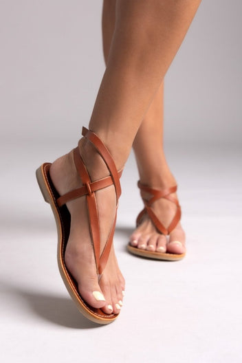 Σανδάλια δερμάτινα με μπαρέτα Tfp - Καφέ - thefashionproject.gr - TFP