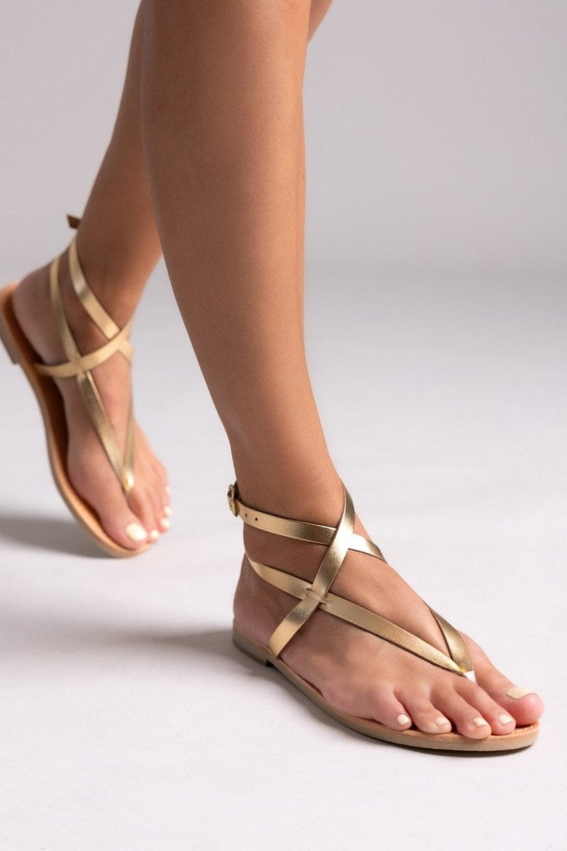 Σανδάλια δερμάτινα με μπαρέτα Tfp - Χρυσό - thefashionproject.gr - TFP