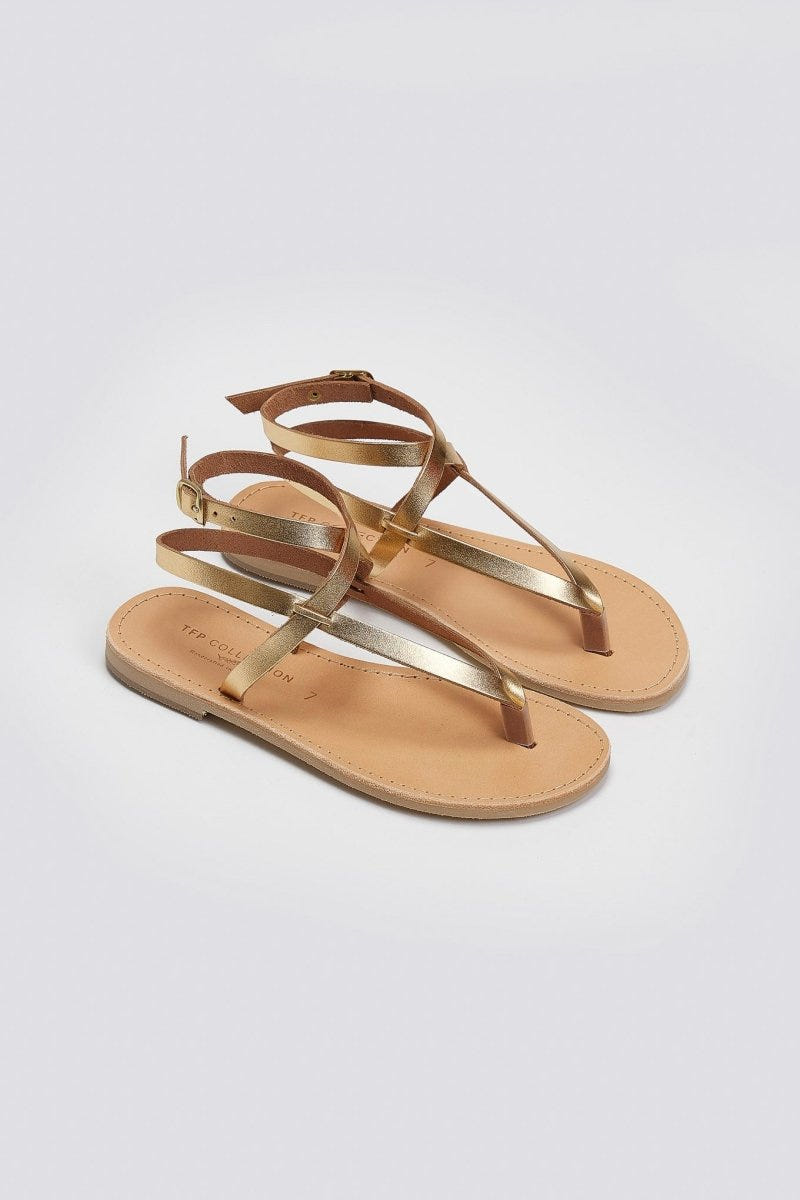 Σανδάλια δερμάτινα με μπαρέτα Tfp - Χρυσό - thefashionproject.gr - TFP