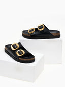 Σανδάλια δερμάτινα με oversize τοκάδες ATENEO - Μαύρο - thefashionproject.gr - ATENEO