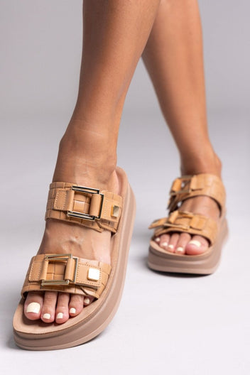 Σανδάλια δερμάτινα με pattern ADELITA FANTASY SANDALS - Κάμελ - thefashionproject.gr - FANTASY SANDALS