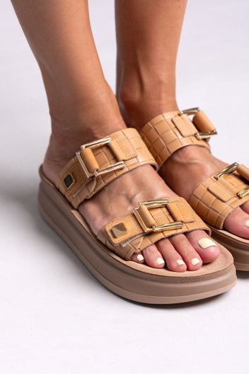 Σανδάλια δερμάτινα με pattern ADELITA FANTASY SANDALS - Κάμελ - thefashionproject.gr - FANTASY SANDALS