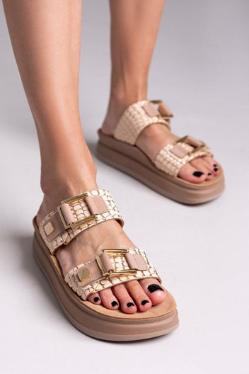 Σανδάλια δερμάτινα με pattern ADELITA FANTASY SANDALS - Nude - thefashionproject.gr - FANTASY SANDALS