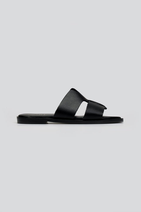 Leather Sandals Interlaced Straps - Black