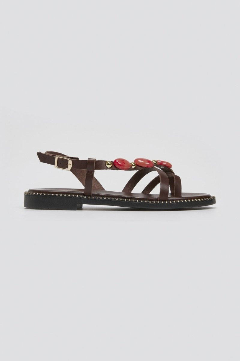 Σανδάλια δερμάτινα με πέτρες Tfp - Καφέ - thefashionproject.gr - TFP