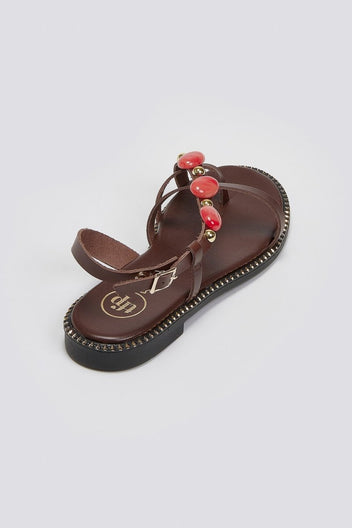 Σανδάλια δερμάτινα με πέτρες Tfp - Καφέ - thefashionproject.gr - TFP