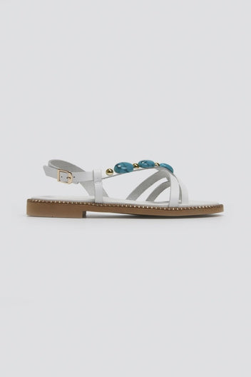 Σανδάλια δερμάτινα με πέτρες Tfp - Λευκό - thefashionproject.gr - TFP