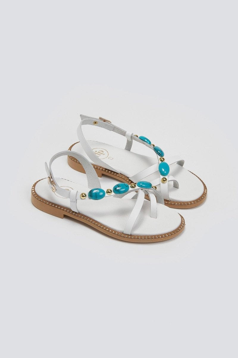 Σανδάλια δερμάτινα με πέτρες Tfp - Λευκό - thefashionproject.gr - TFP