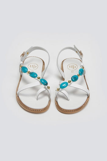 Σανδάλια δερμάτινα με πέτρες Tfp - Λευκό - thefashionproject.gr - TFP