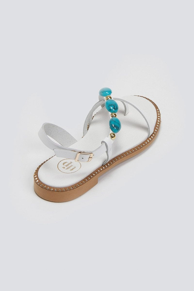 Σανδάλια δερμάτινα με πέτρες Tfp - Λευκό - thefashionproject.gr - TFP