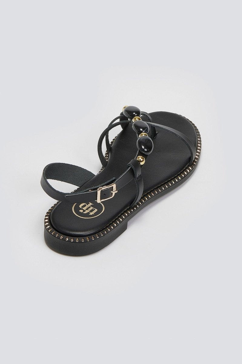 Σανδάλια δερμάτινα με πέτρες Tfp - Μαύρο - thefashionproject.gr - TFP
