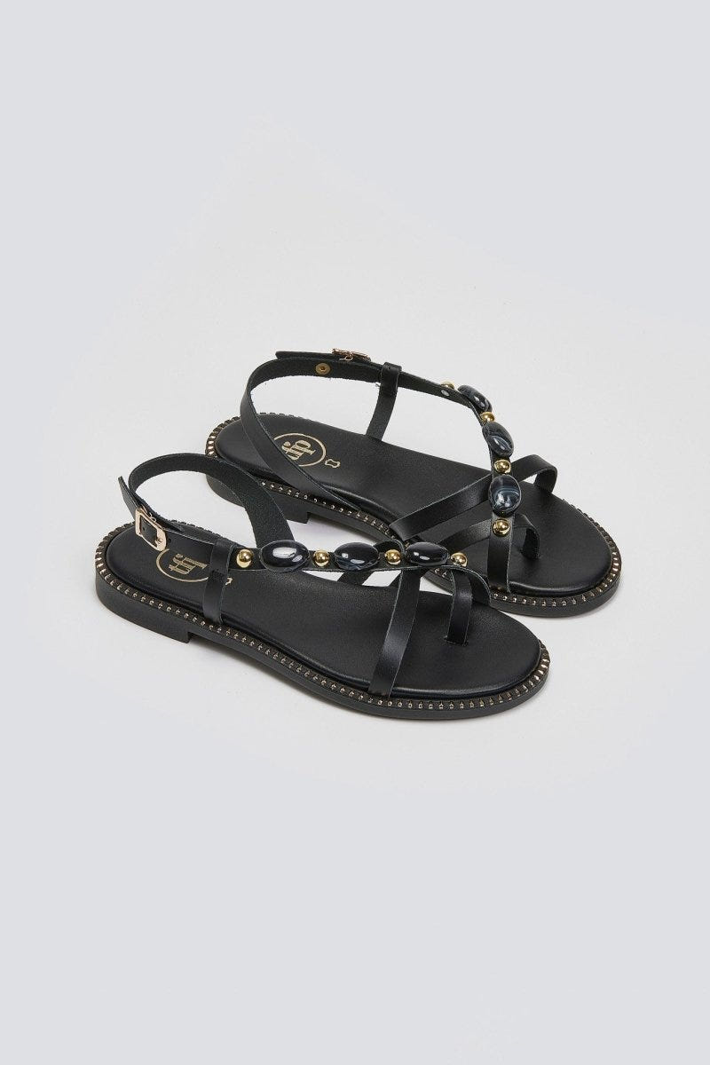 Σανδάλια δερμάτινα με πέτρες Tfp - Μαύρο - thefashionproject.gr - TFP