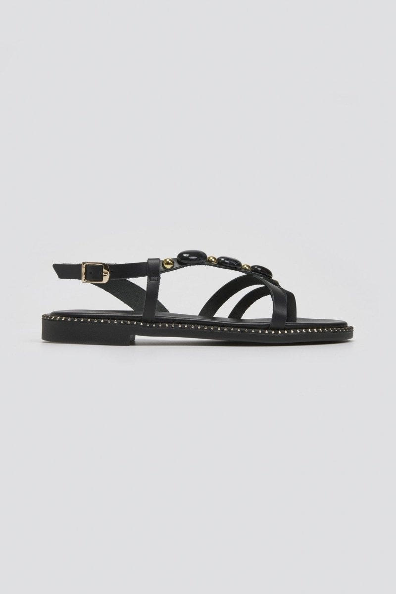 Σανδάλια δερμάτινα με πέτρες Tfp - Μαύρο - thefashionproject.gr - TFP